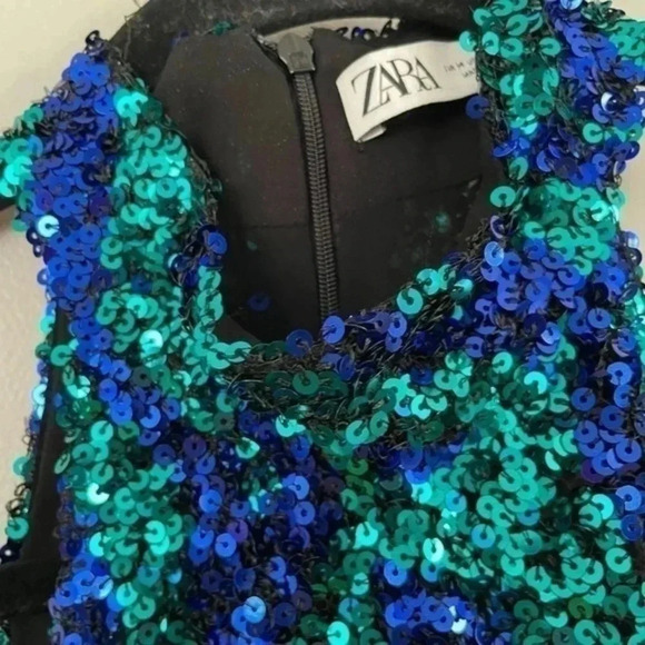 ZARA MULTICOLOR SEQUINED HALTER NECK DRESS medium 9205/102 - Picture 11 of 12